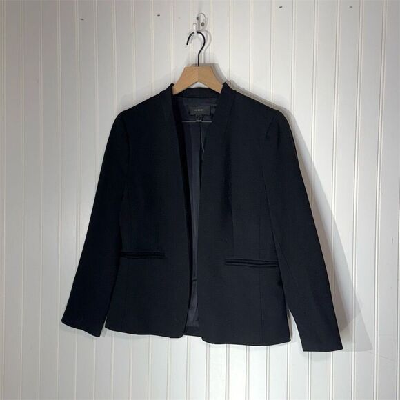 J.Crew Black Collarless Blazer Women’s 8 Open Front Stretch Work Jacket - Picture 1 of 7